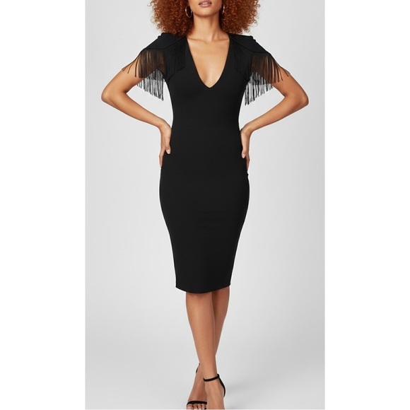 Nookie Dresses & Skirts - Nookie Mendez Fringe Detail Black Midi Dress Small NWT